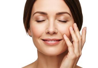 Obraz premium Woman touching her face isolated on transparent background