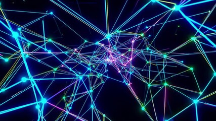 digital neon interconnected, vibrant neon web connections pulse, bright neon nodes form dynamic digital network, futuristic neon network with glowing nodes and fast - Powered by Adobe