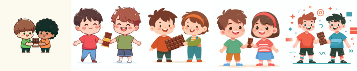 vector of a children sharing chocolate
