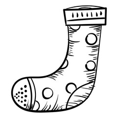 Christmas Sock icon hand drawn, doodle sketch black line art