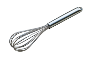Stainless steel whisk for cooking and baking needs at home or in a restaurant on transparent background