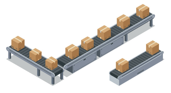 Efficient isometric conveyor belt with cardboard boxes for automated logistics