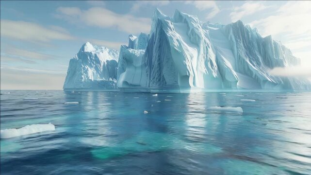 A large ice cap is floating in the ocean