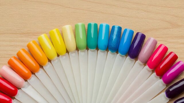 Colorful nail polish swatches arranged in a circular pattern  