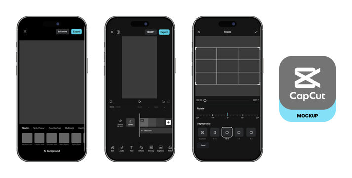 CapCut mockup. CapCut UI design. CapCut video editing interface.