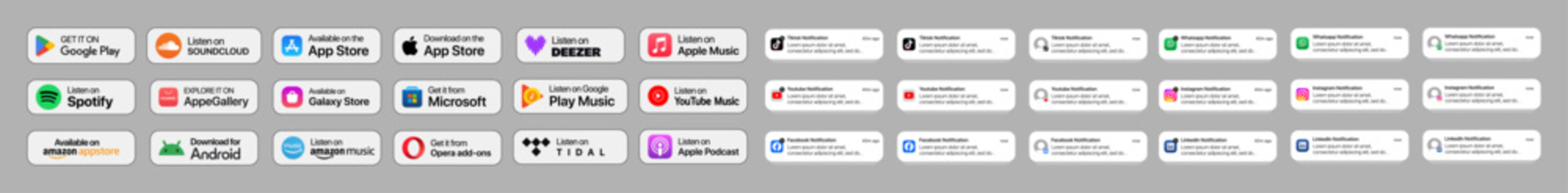 MusicStreaming mockup. MusicStreaming badges design. MusicStreaming download and notification interface