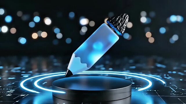 Seamless loop 3D animation of an "Idea" lightbulb transforming into a creative pen/stylus and back, symbolizing the complete creative process
