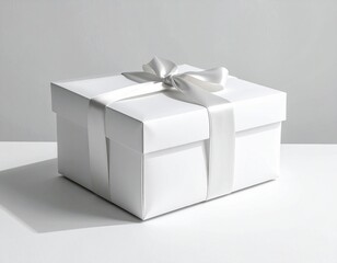 Luxury present box mockup with white ribbon and elegant lighting &ndash; minimal branding template