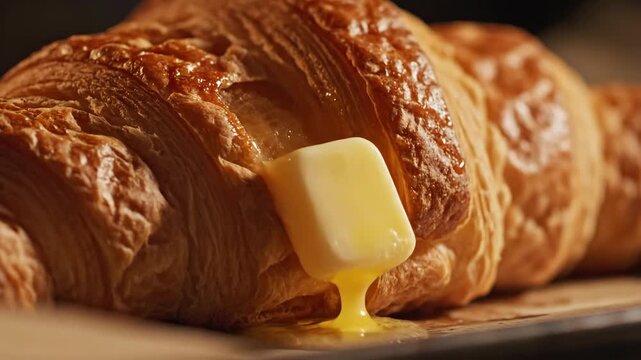 Delicious Croissant With Melted Butter Dripping, Food Photography, Breakfast, French Pastry