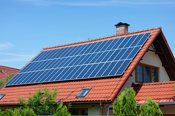 Fototapeta premium Solar panels installed on a residential roof