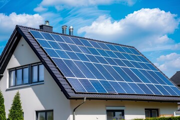 Fototapeta premium Modern house with solar panels on the roof