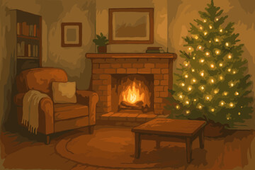 Cozy christmas evening with a decorated tree living room digital warm environment indoor view holiday spirit