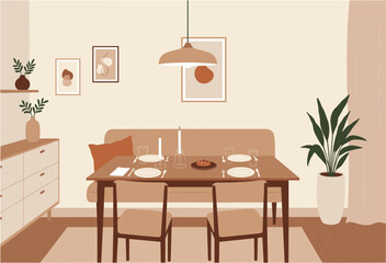 Dining room table setup with decorative elements cozy home digital indoor perspective modern design