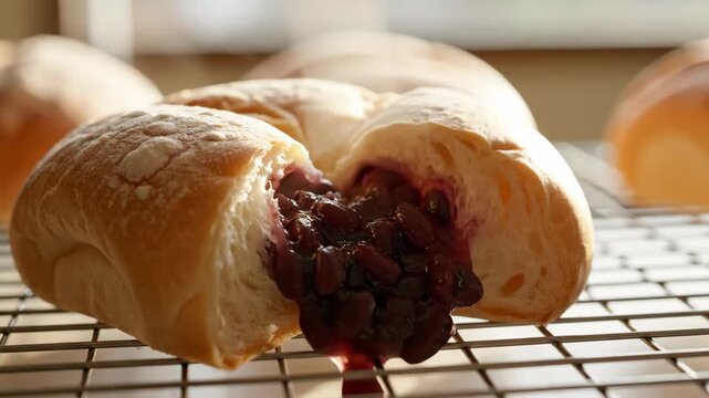 Delicious homemade bread with fruit filling, baked and served, perfect for breakfast or dessert