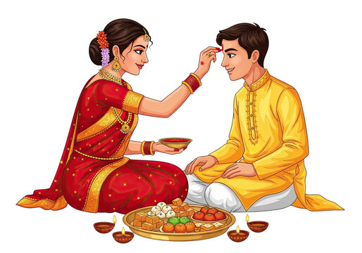 Indian sister applying tilak on brother s forehead during raksha bandhan festival celebration isolated on transparent background