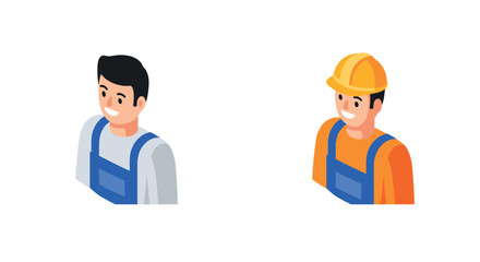 Construction worker icons: casual and safety gear in isometric style