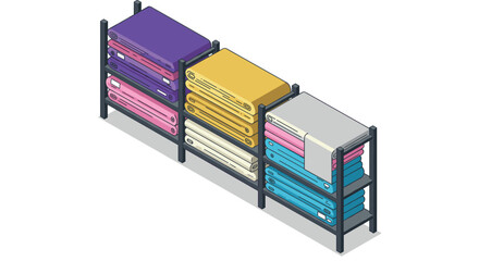 Colorful isometric bookshelves with modern design and neat book arrangement