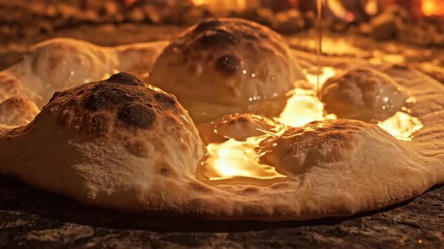 Delicious fresh baked bread with honey being poured on top, ready to serve and enjoy