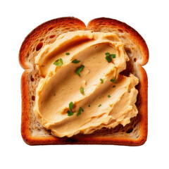 Slice of bread with spread isolated on transparent or white background