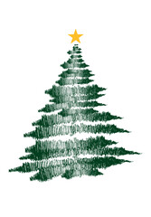 Hand-drawn green Christmas tree with layered branches and a yellow star on top.