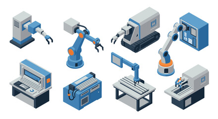 Isometric industrial robotics technology collection for automation design