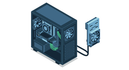 Fototapeta premium Isometric gaming pc with detached hard drive on white background