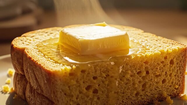 Delicious Toast with Melting Butter: A Wholesome Breakfast Delight for a Perfect Morning