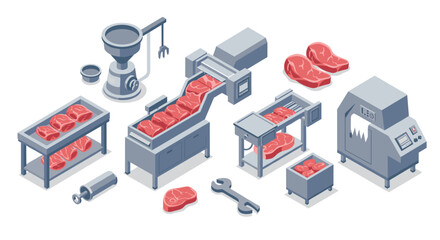 Isometric meat processing plant equipment and conveyor belt system