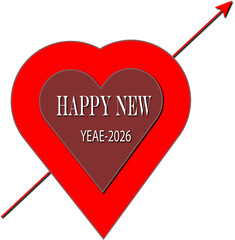 Happy new year 2026 greeting card with heart and arrow isolated on transparent background