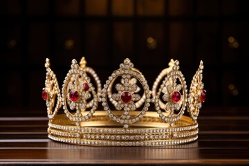 Fototapeta premium Gold crown with jewels jewelry bling-bling accessories.