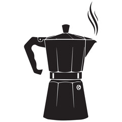 Black silhouette of a steaming moka pot coffee maker