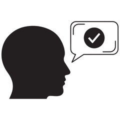 Silhouette of a head with a speech bubble containing a checkmark
