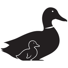 Silhouette of a mother duck with her duckling