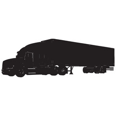 Silhouette of a semi truck and trailer on white background