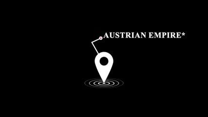 Austrian Empire location map pin, GPS navigation pointer concept, global destination marker animation, travel and geography background, finding or searching for a location