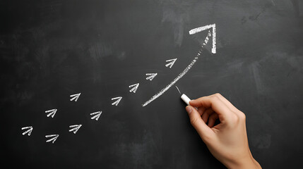 Inspiring growth and development with a chalk arrow pointing upwards, symbolizing vision, success, and positive direction in business and personal life