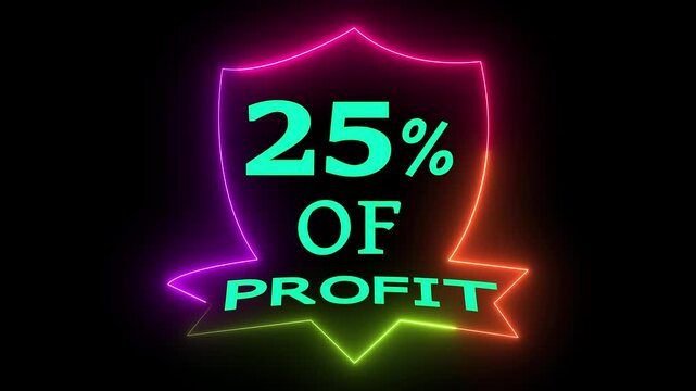 Vibrant Neon Sign Displaying 25% Off Profit Message Dynamic Glowing Emblem Black Background