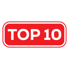 Vibrant Top 10 banner or label vector. Bold white text on a bright red background with a double white border and rounded corners. Perfect for rankings, lists, and promotions.