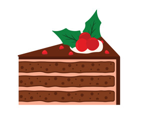 Christmas Cake Slice Piece Dessert Food Cute Cartoon Vector Illustration