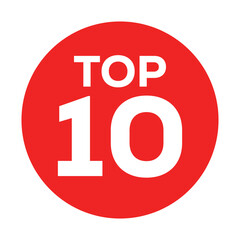 Vibrant Top 10 circular badge or sticker in red with bold white text. Perfect vector graphic for rankings, best-of lists, or promotional content. Simple and eye-catching.