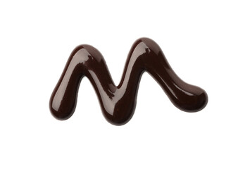 Sample of tasty melted chocolate isolated on white, top view