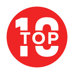 Vibrant Top 10 circular badge or sticker in red with bold white text. Perfect vector graphic for rankings, best-of lists, or promotional content. Simple and eye-catching.
