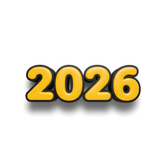Bright yellow 3d number 2026 celebrating upcoming new year
