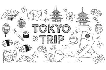 Tokyo travel doodles: japanese culture and iconic landmarks