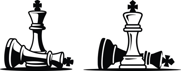 Chess King Victory Illustration, Black and White Checkmate Symbol Design.