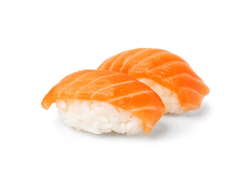 Delicious nigiri sushi with salmon isolated on white
