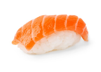 Delicious nigiri sushi with salmon isolated on white