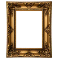Ornate antique gold picture frame isolated on transparent background
