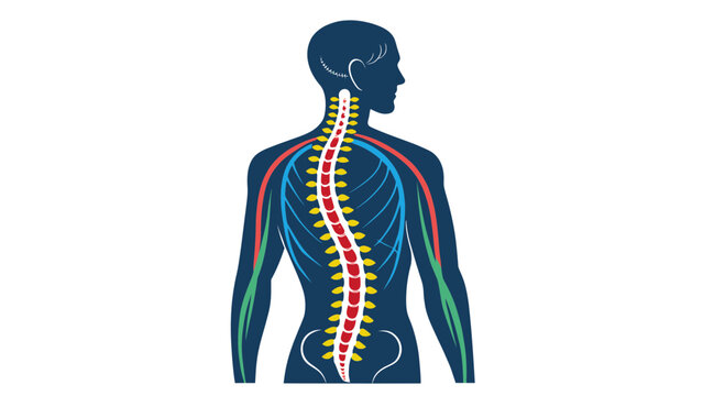 Illustration of human spine exhibiting scoliosis condition