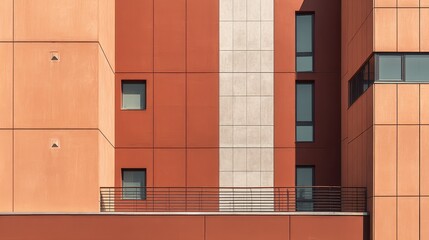 Modern Building Facade with Orange Panels and White Vertical Stripe
